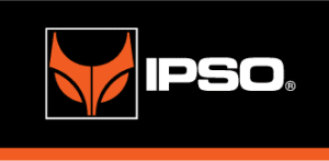 IPSO logo featuring an abstract orange and white design on a black background.