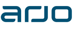 Blue lowercase text logo spelling "arjo" on a transparent background.