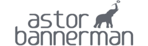Logo of Astor Bannerman with a stylized elephant design.