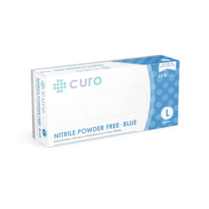 Nitrile powder free blue curo gloves. Large sized.