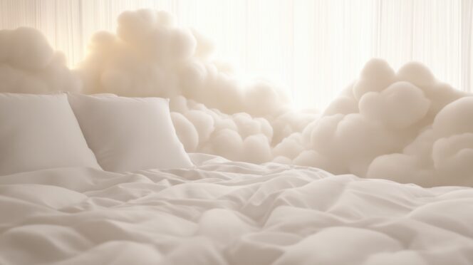 Quality Care Home Bedding Supplies pictured as white bedding in clouds. Looks very comfortable.