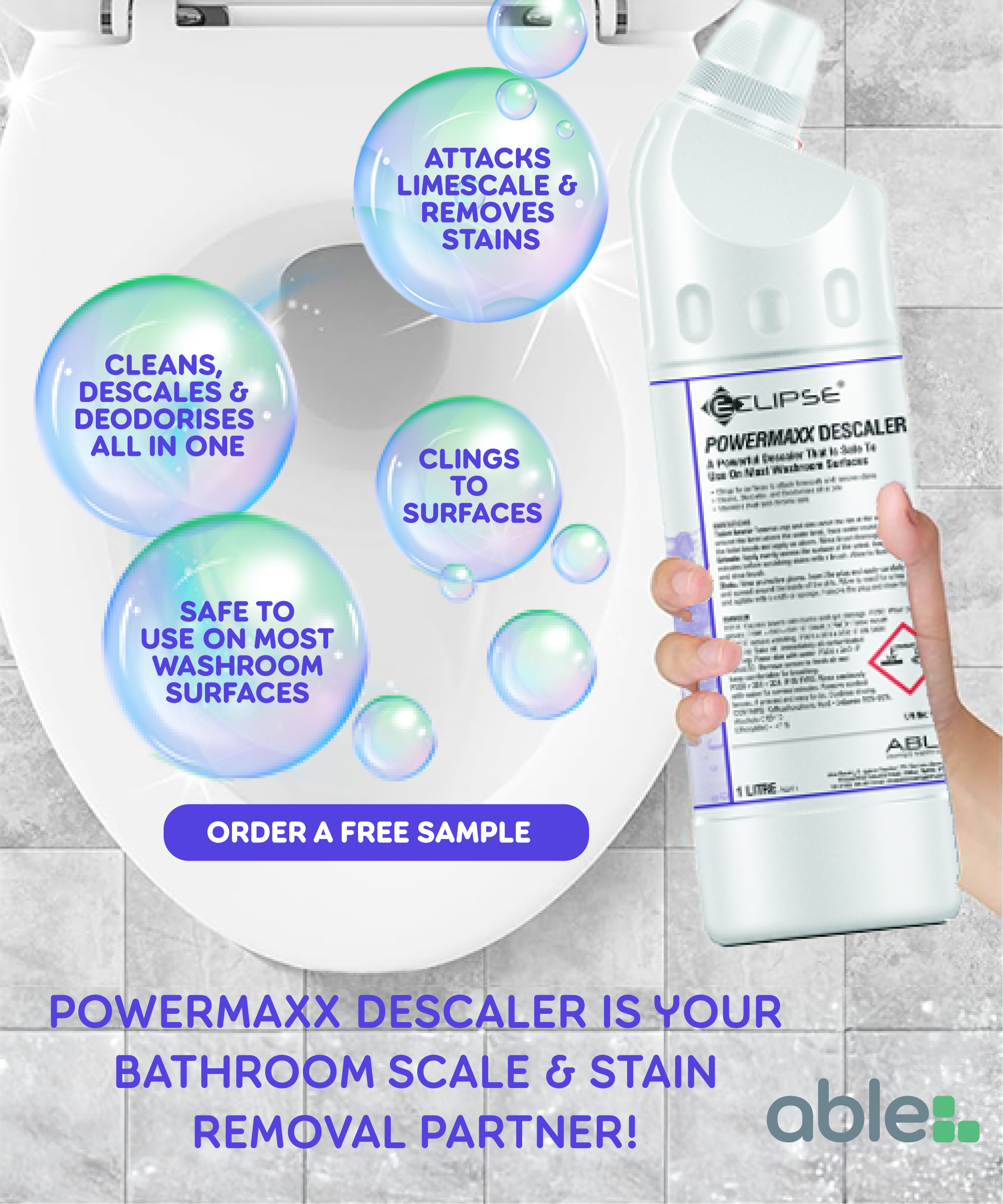 Claim your free sample of Eclipse POWERMAXX — a powerful descaler for professional cleaning results.
