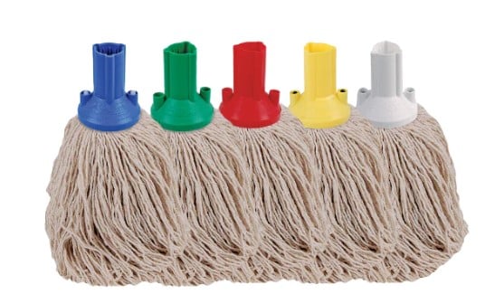 Set of colour coded Exel mop heads for care home cleaning and hygiene