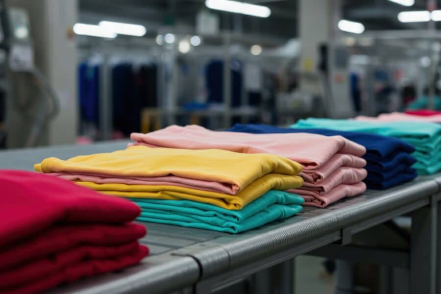 commercial laundry systems with folded linen in professional laundry room