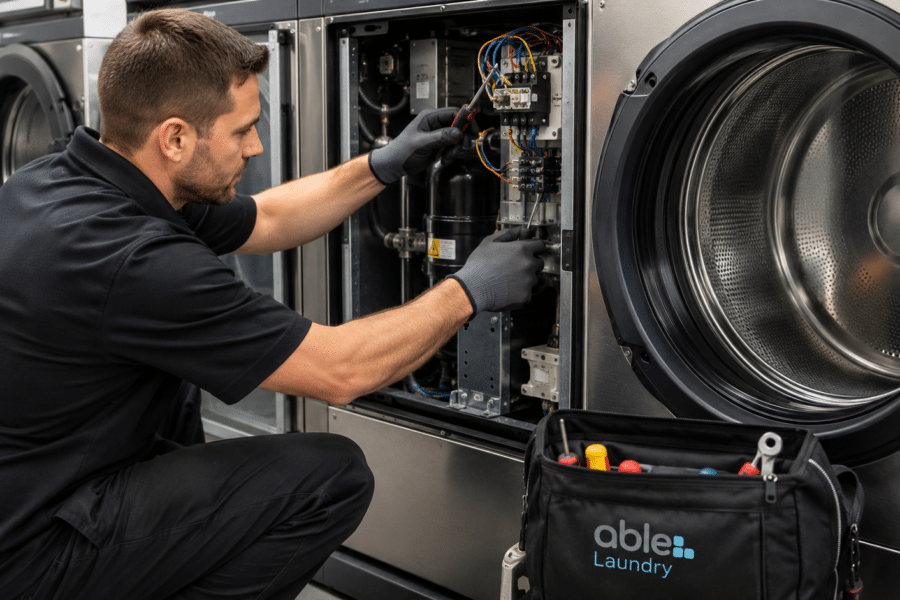 Commercial laundry maintenance plans engineer servicing commercial laundry equipment