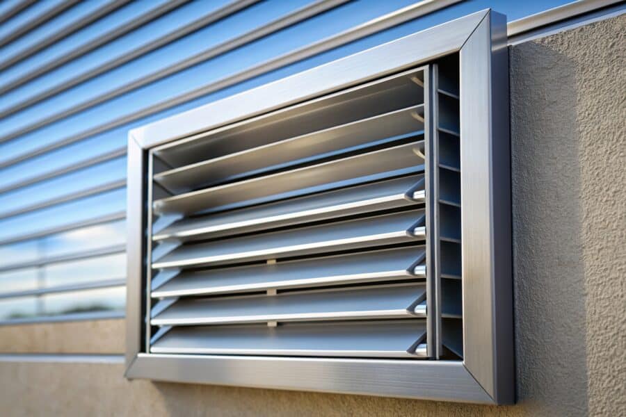 Commercial laundry room ventilation extraction louvre for airflow and moisture control