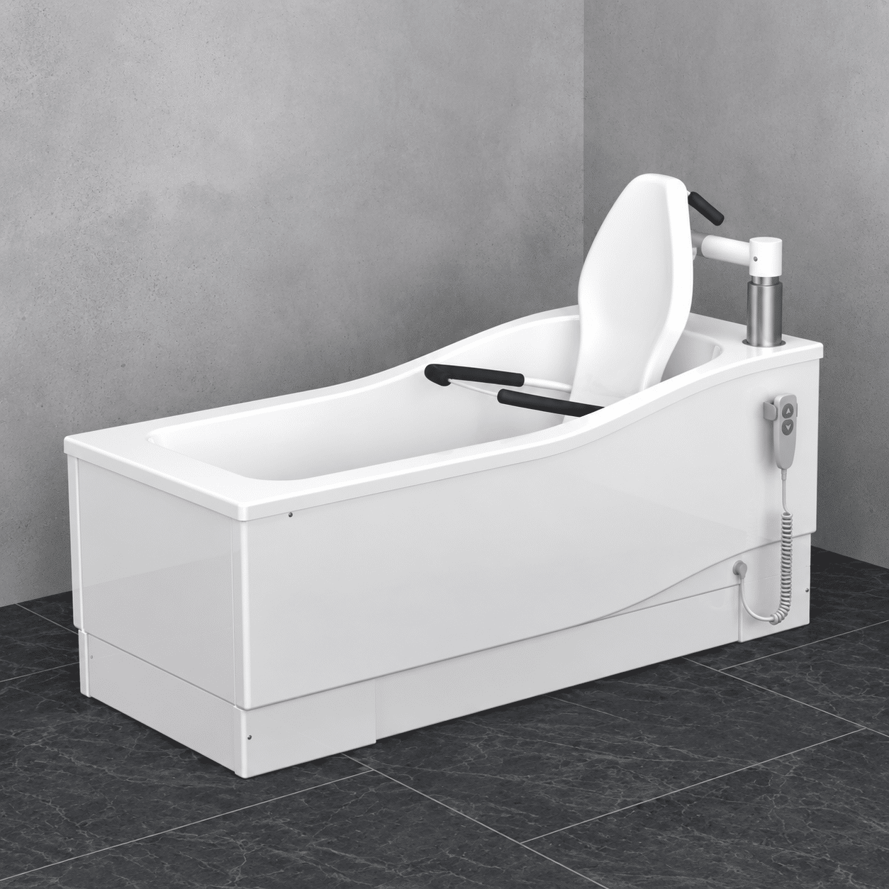 Compact Fixed assisted bath with powered seat