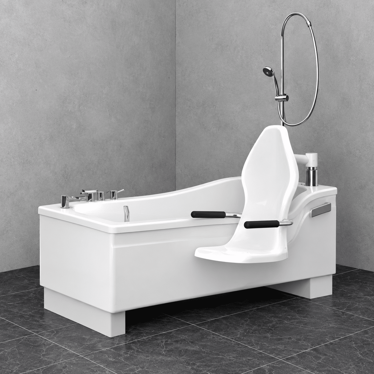 Compact Pure height-adjustable bath with powered seat
